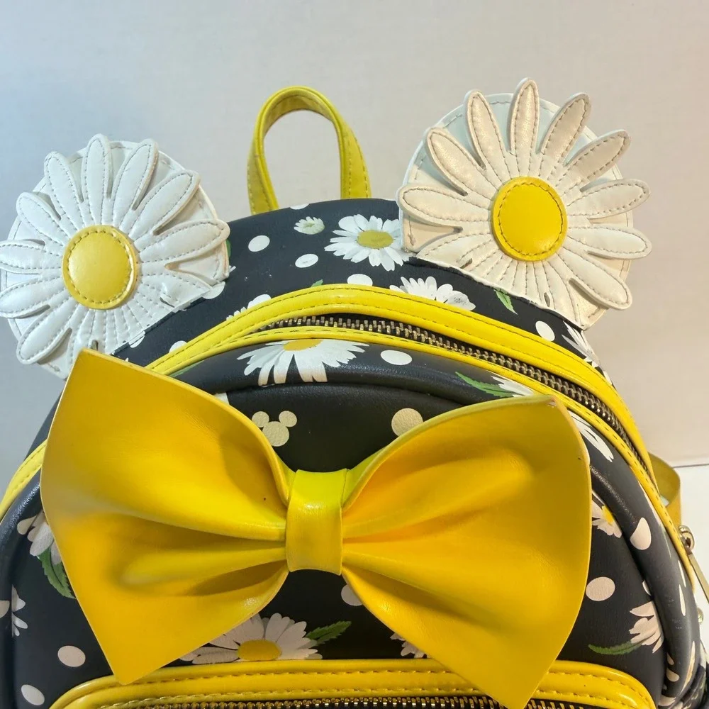 Loungefly Mini Backpack Disney Minnie Mouse Daisy Floral Black Yellow Bow READ